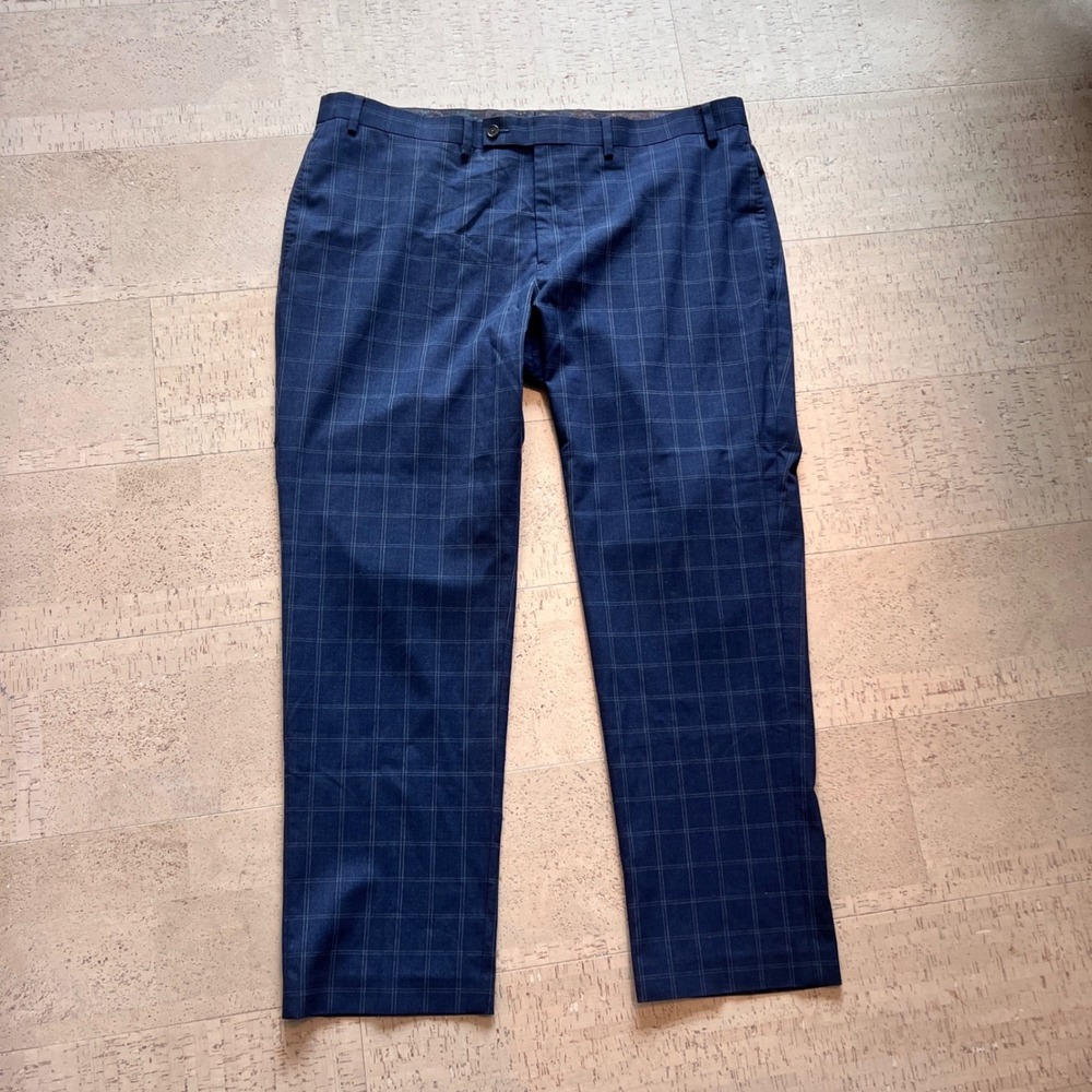 Unbranded Dress Pants Mens 38x28 Navy Blue Good Windowpane Plaid Trousers
